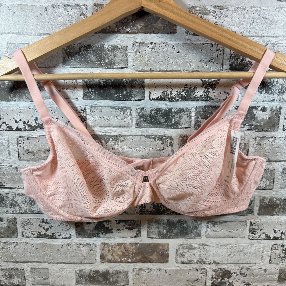 NWT Soma Unlined Perfect Coverage‎ Bra Pink Stretch Lace 38C